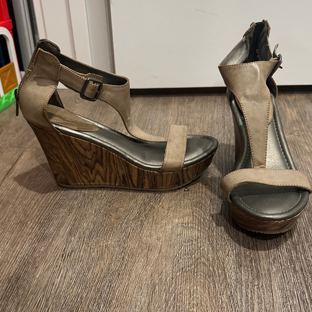 Maurices Tan and Brown Wedge Sandals